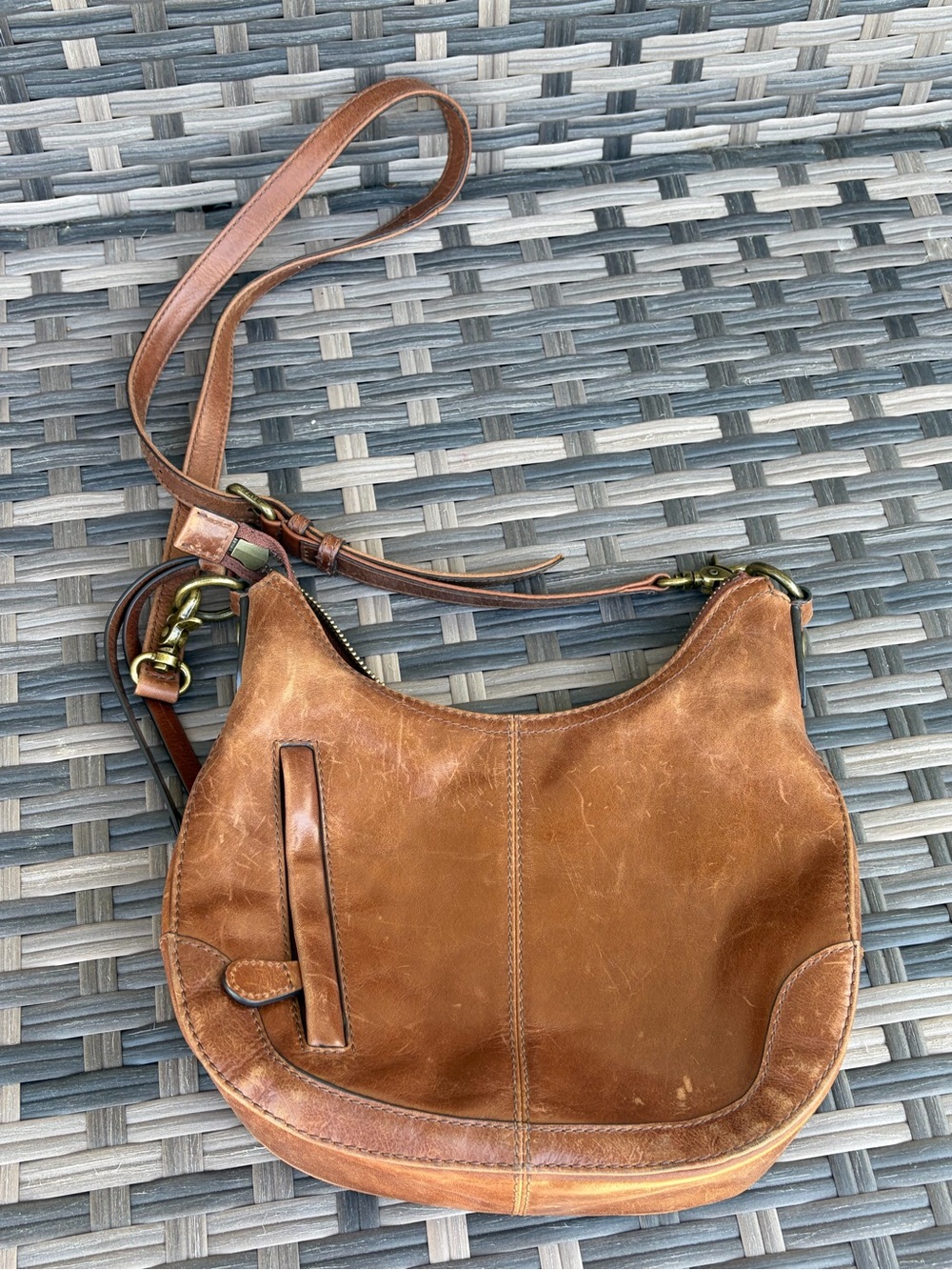 Frye Melissa Crescent Hobo Bag crafted from burnished calfskin